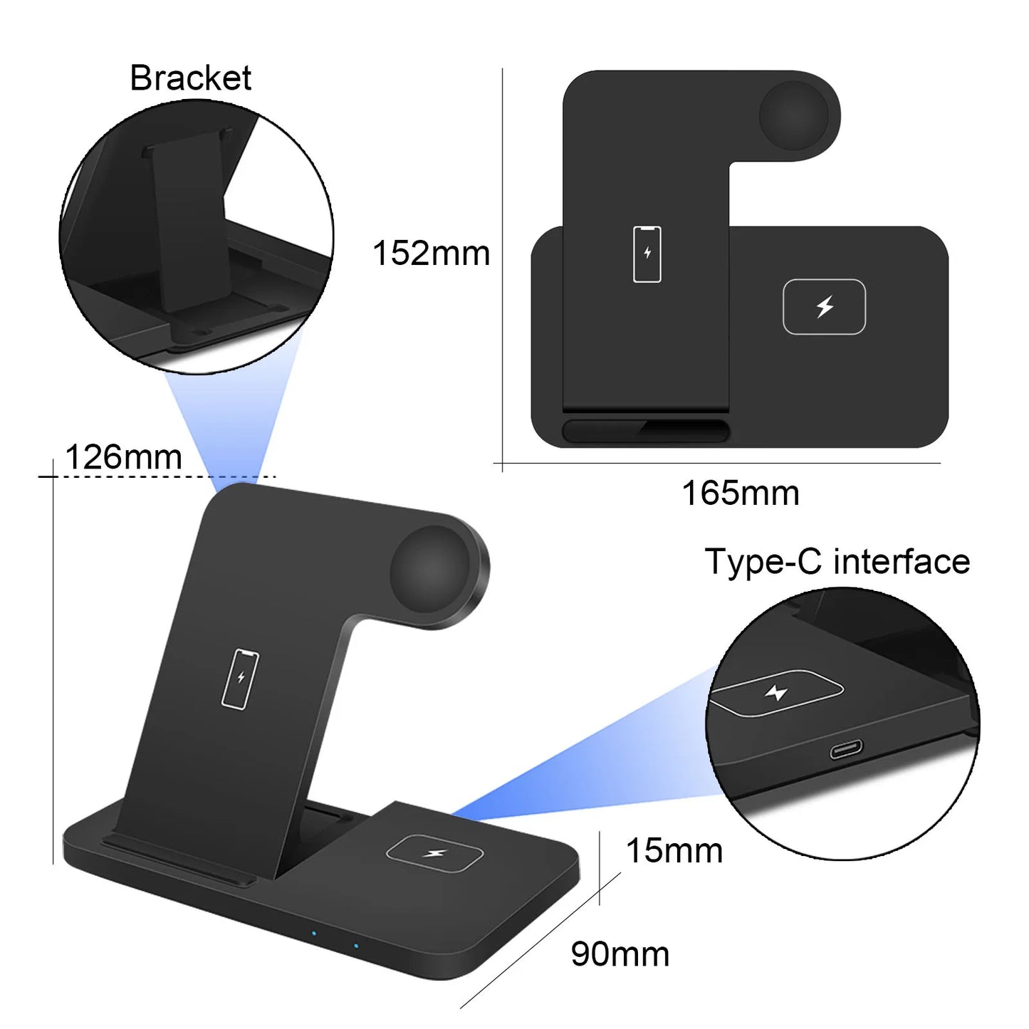 3 in 1 Wireless Charger Station for Samsung S23/S22/S21/Note 20 Z Flip Fold 4/3 Fast Charging Stand for Galaxy Watch 5/Pro Buds