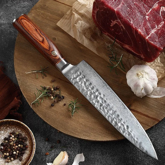 67-storey Damascus kitchen knife Stainless steel Chef's knife Slicing knife with wooden handle Western kitchen knife