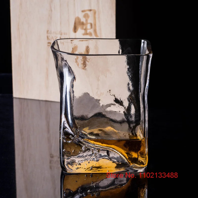 KAZAZUMI Whisky Crystal Glass Japan EDO Art Glassware Wineglass Randomized Bubble Chivas Whiskey Cup Wind-Holding Rock Tumbler