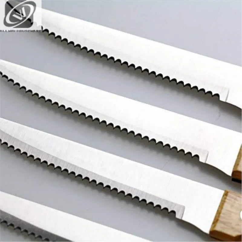 Steak Knives Fine Edge Highly Resistant And Durable Stainless Steel Serrated Steak Knives Wooden Handle With Box Steak Knife Set