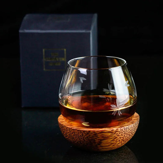 Slow Roll Whisky Cup Rock Fund Wine Glass Japanese Style Wooden Tray Whiskey Rum Glassware For Bar Household Party Crystal