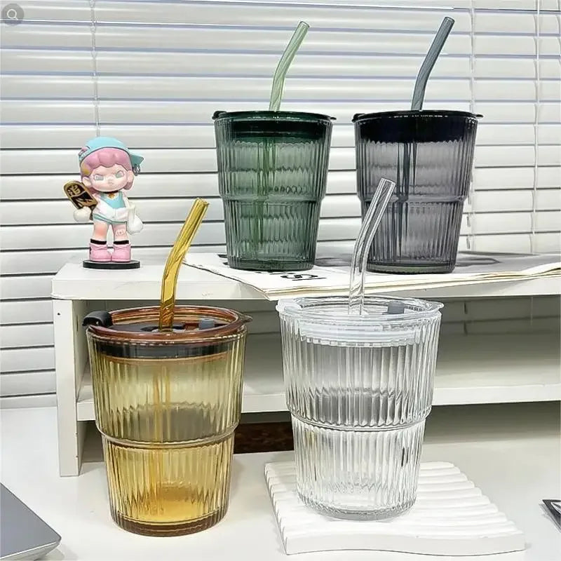 1PCS 400ml Stripe Transparent Glass Cup