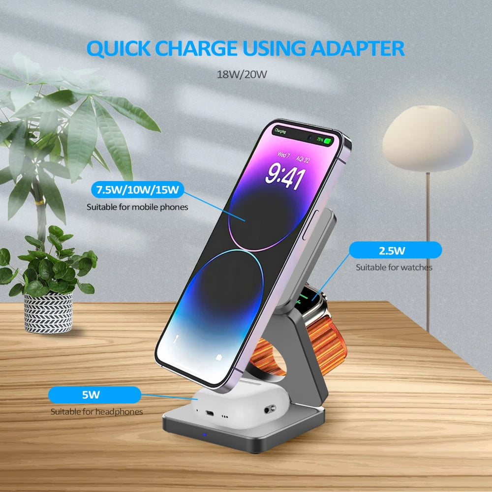 3-in-1 Wireless Magnetic Charging Station for Apple Devices