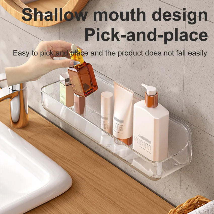 Bathroom Organizer Rack Transparent Wall Mounted Shower Gel Bottles Holder Plastic Non-drilling Household PET Stand Holder Shelf