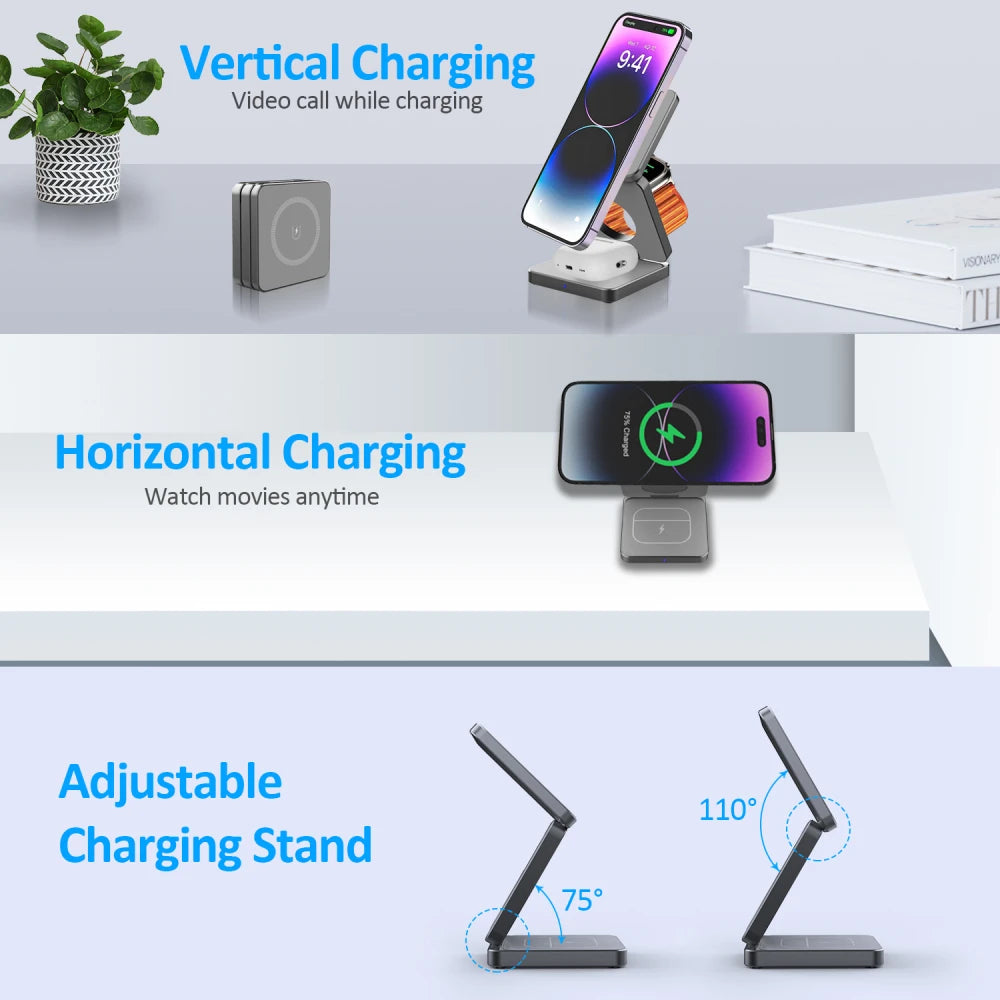 3-in-1 Wireless Magnetic Charging Station for Apple Devices