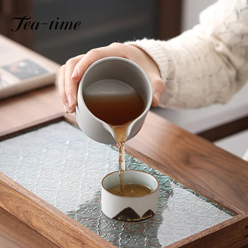 200ML Stoneware Pitcher Small Ceramic Fair Mug Fair Cup Japanese  Hand Drawn Glaze Painting Color Kung Fu Tea Set Tea Infusers