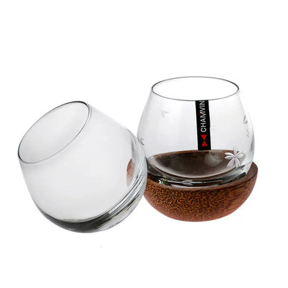 Slow Roll Whisky Cup Rock Fund Wine Glass Japanese Style Wooden Tray Whiskey Rum Glassware For Bar Household Party Crystal