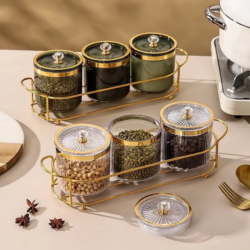 4 pcs Luxury Kitchen Spice Jar Set with Metal Storage Rack