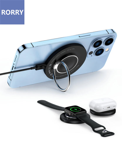 RORRY 3-in-1 Magnetic Wireless Charger with Holder – For iPhone, AirPods & Apple Watch