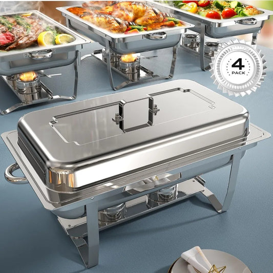 Chafing Dishes for Buffet 4 Pack, Ultrasonic Mirror Polishing Chafing Dish Buffet Set 9QT, Rolled Edge Finger Protection