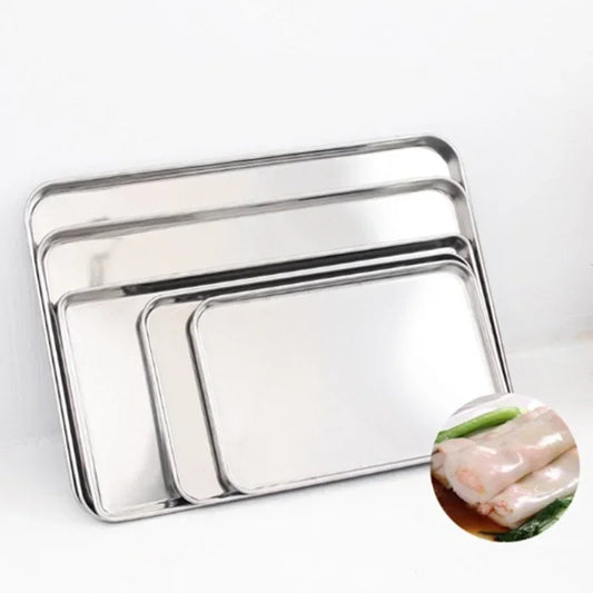 Cake Baking Pastry Storage Trays Stainless Steel Steamed Sausage Dish Rectangle Fruit Plate Restaurant Hotel Bread Loaf Pans