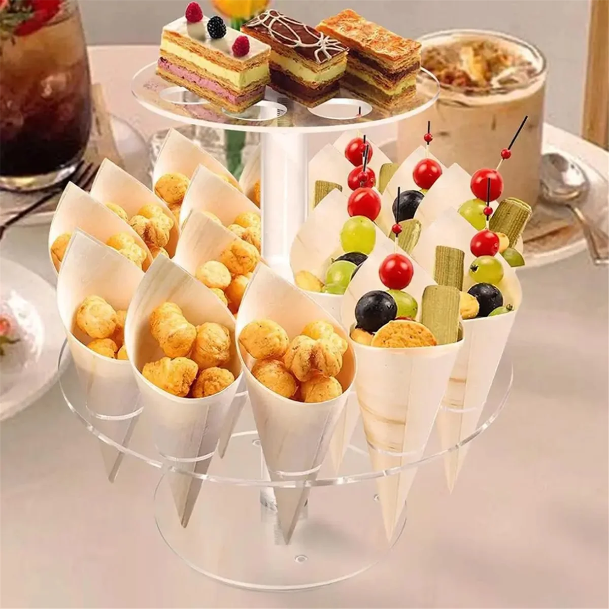 Transparent Ice Cream Stand Cake Cone Holder Baking Kitchen Tools Acrylic Wedding Buffet Food Display Stand with 2 Layer