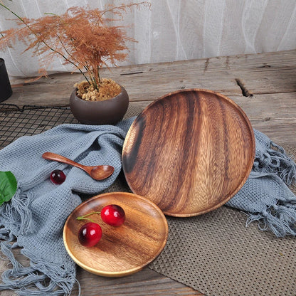 1PC Natural Whole Wood Lovesickness Wood Round Handmade Acacia Plate Round Sushi Dish Dessert Fruit Bread Dishes Soup Tableware