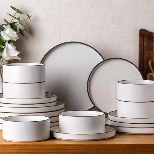 Ceramic Dinnerware Sets of 6, High Edge Stoneware Plates and Bowls Set, Oven & Dishwasher & Microwave Safe Dishes Set