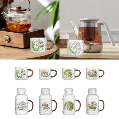 Kettle Unique Ornament Glassware Flower Design Decoration Craft Glass Cup for Accessories Presents Home Bar Housewarming