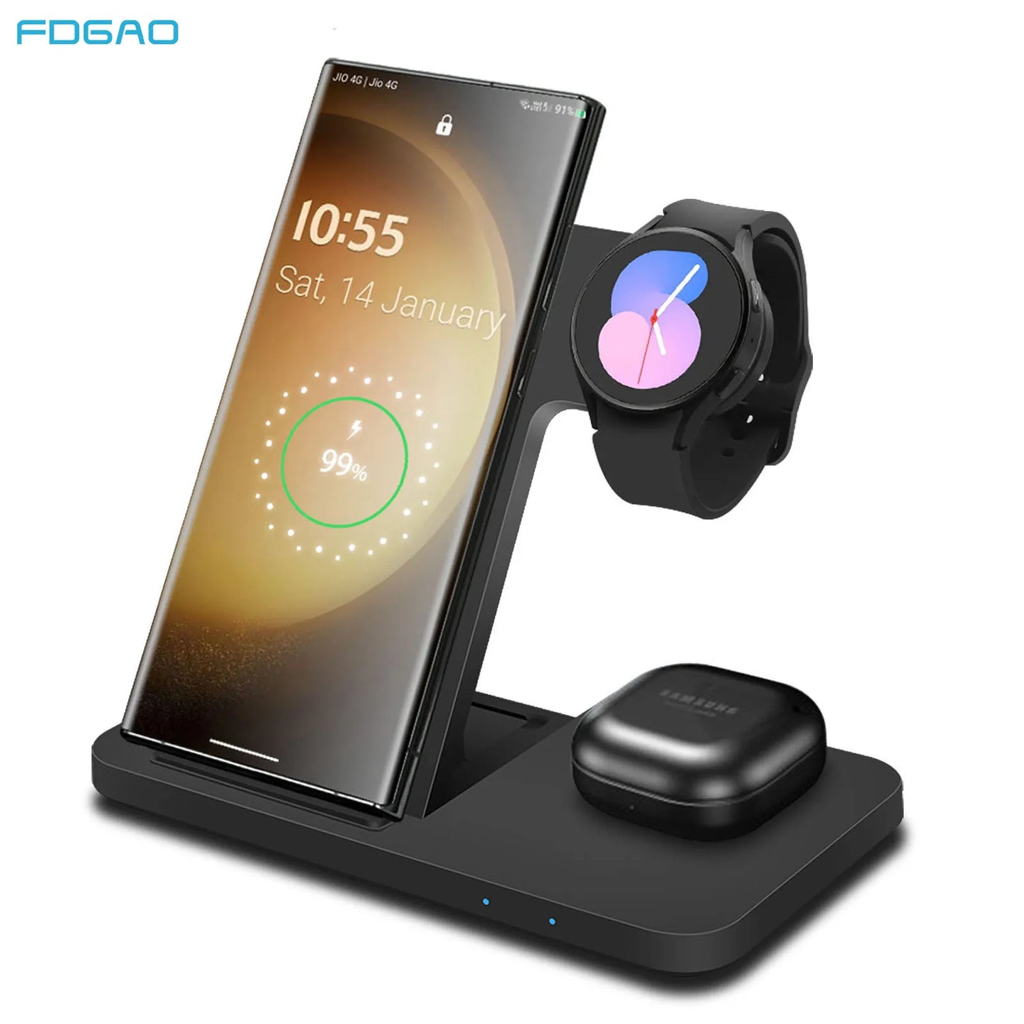 3 in 1 Wireless Charger Station for Samsung S23/S22/S21/Note 20 Z Flip Fold 4/3 Fast Charging Stand for Galaxy Watch 5/Pro Buds