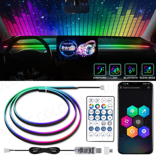 LED Car Ambient Lights 140cm Interior RGB Symphony Atmosphere Lamp USB APP Control Remote for Tesla Model 3 Y S X