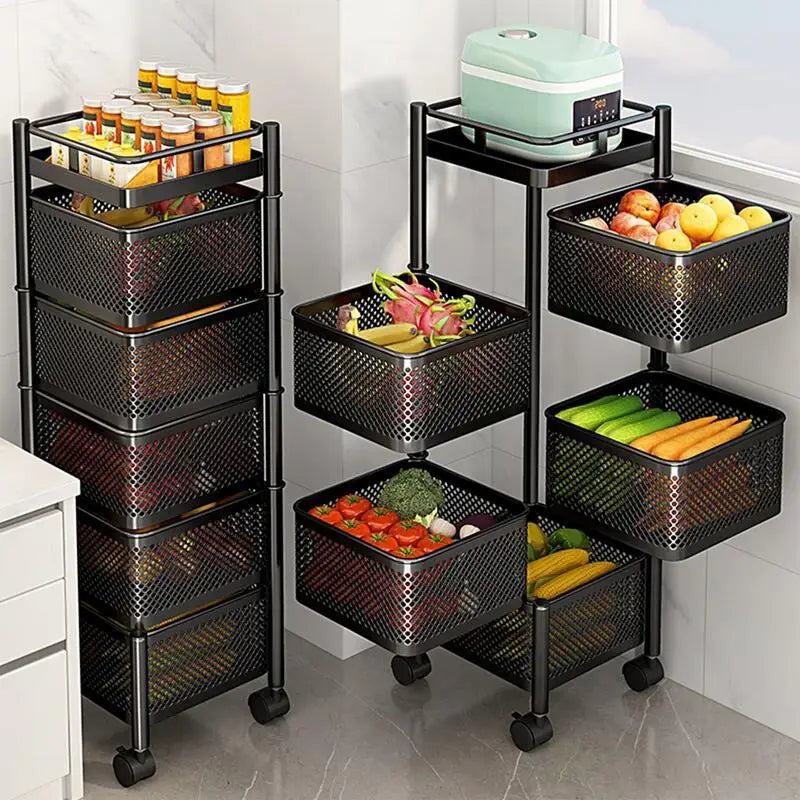 Multi-Layer Rotatable Storage Rack Stainless Steel Kitchen Fruit Vegetable Shelf Snacks Organizers With Wheels For Kitchen home