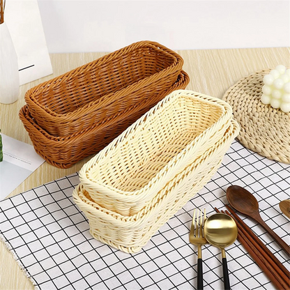 Plastic Rattan Woven Basket Spoon Fork Knife Chopsticks Storage Tableware Organizer Kitchen Cutlery Drain Holder B