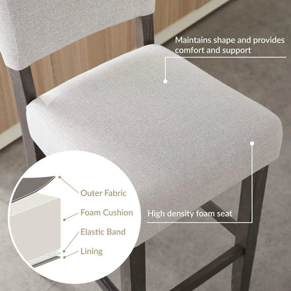 Upholstered Back Counter Height Stool with Wood Base, Set of 2, for Kitchen Counters and Islands