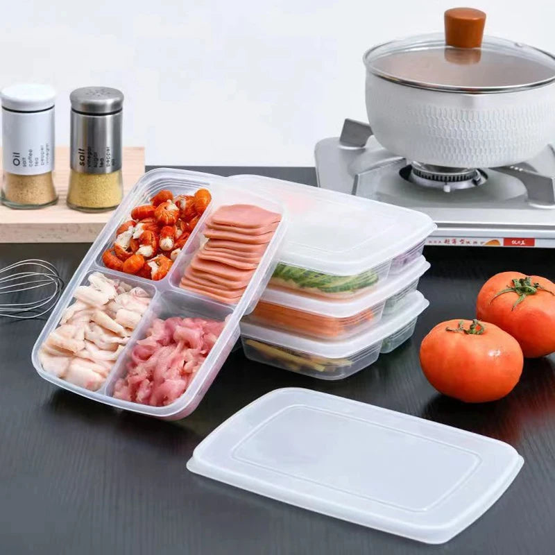 1pc Transparent Four Grid Refrigerator Large Capacity Storage Box Frozen Meat Compartment Food Sub-packed Kitchen Tools