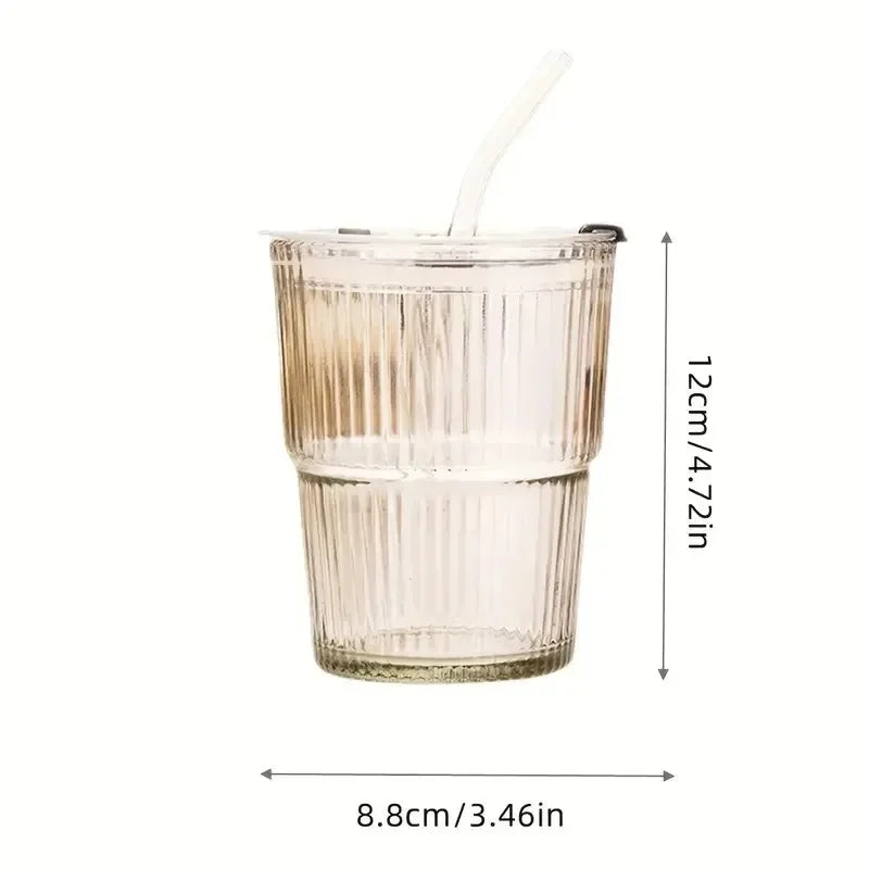 1PCS 400ml Stripe Transparent Glass Cup