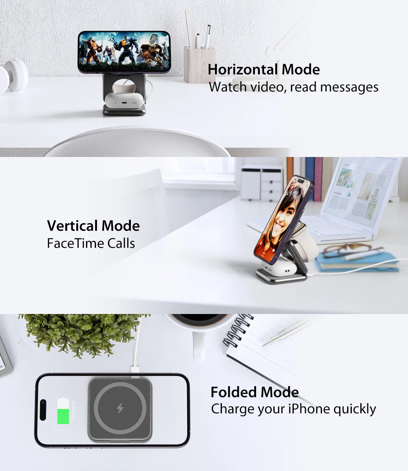 KUXIU 3-in-1 Magnetic Wireless Charging Station with Power Bank – For iPhone, AirPods & iWatch