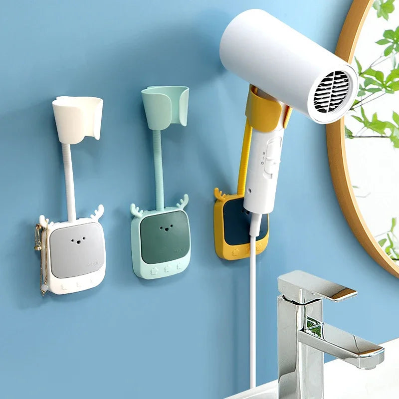 Adjustable Self-Adhesive Hair Dryer Holder 180° Rotation Hair Dryer Shelf Bathroom Universal Stand Cut Hairdryer Storage Rack