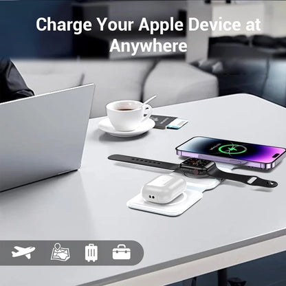 3-in-1 Wireless Charging Station for Apple MaCSafe Charger, Foldable Travel Charger for iPhone Apple Watch AirPods Pro