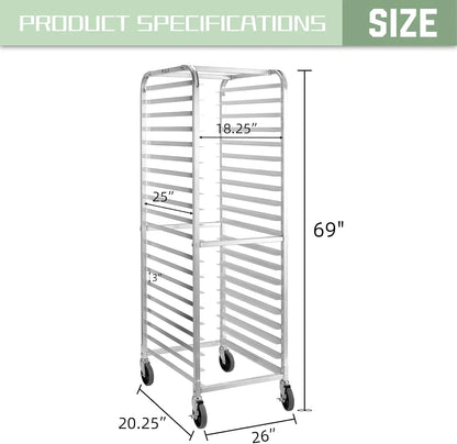 Bun Pan Rack 20 Tier with Wheels, Commercial Bakery Racking of Aluminum for Full & Half Sheet - Kitchen,