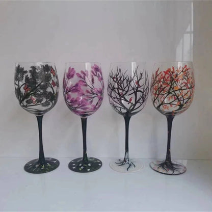 1PC Creative Four Seasons Tree Wine Glass Durable Juice Beer Stem Glass Elegant Glassware for White Wine Red Wine or Cocktails