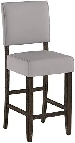 Upholstered Back Counter Height Stool with Wood Base, Set of 2, for Kitchen Counters and Islands